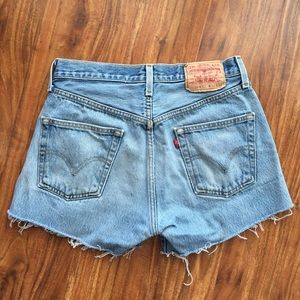 Vintage 90’s Levi’s 501’s Cut Off Distressed High Rise Denim Jean Shorts 26/27